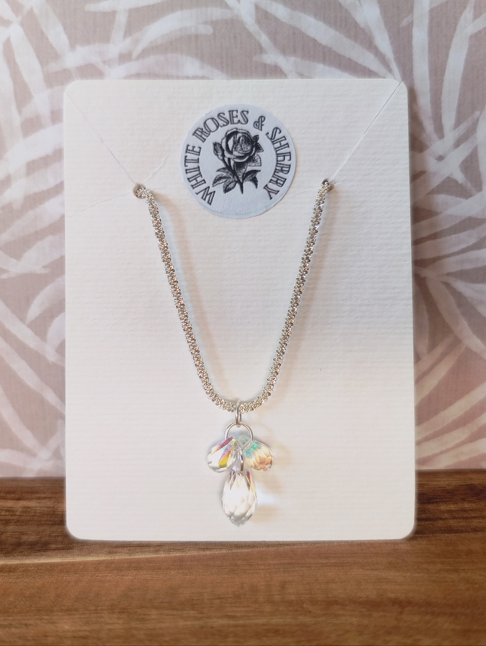 Handmade Iridescent Crystal Cluster Necklace on Starry Silver Chain